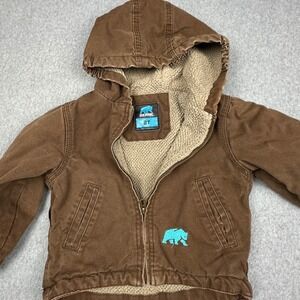 Berne Youth 2T Brown Sherpa Lined‎ Hooded Work Jacket Cotton Duck Canvas HJ42TBB